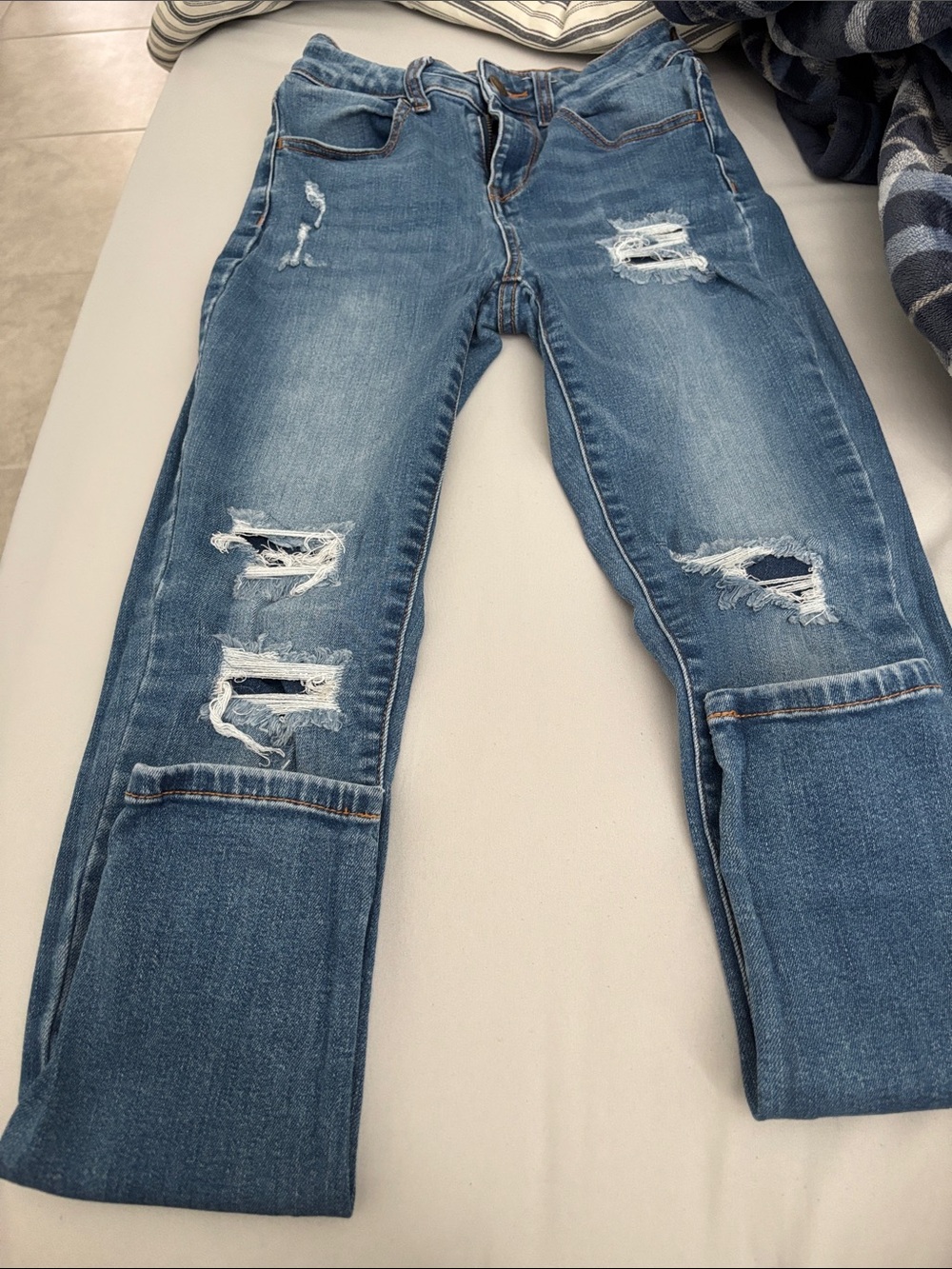 Wax Jean Straight-Leg Distressed Blue Jeans